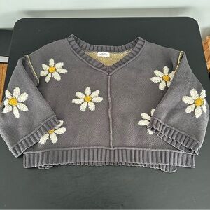 Gray Daisy Embroidered Sweater